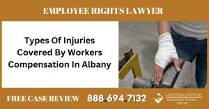 Types Of Injuries Covered By Workers Compensation In Albany lawyer attorney sue compensation incident liability - California Labor Law Employment Attorneys Group Types Of Injuries Covered By Workers Compensation In Albany' with a wrapped hand gripping metal in a workshop.